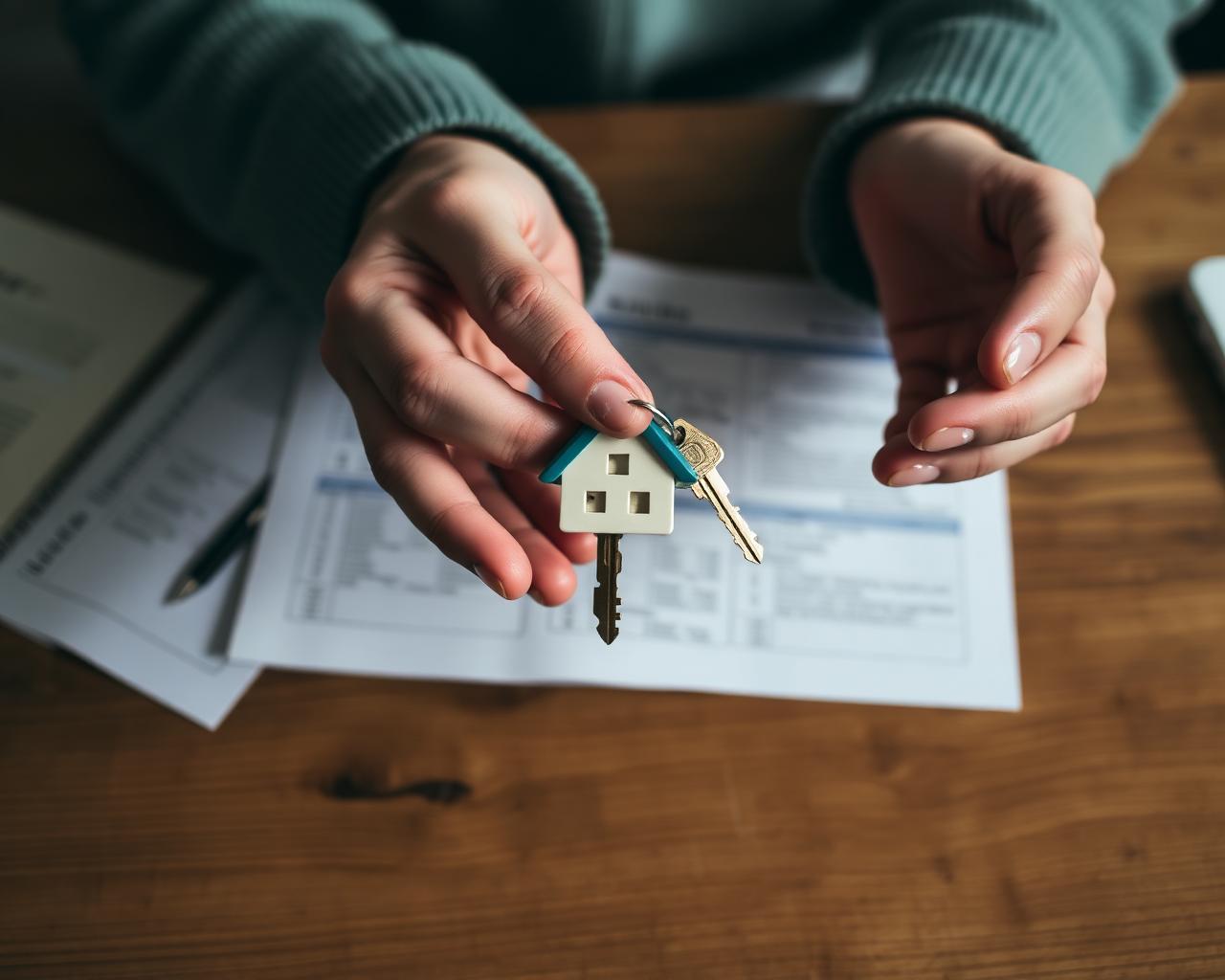 Hands holding a house key
